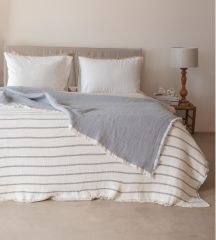 ELYAF DOLGULU MÜSLİN YATAK ÖRTÜSÜ  TEK KİŞİLİK AÇIK GRİ