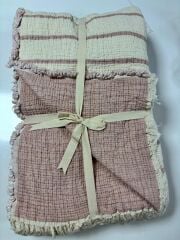 ELYAF DOLGULU MÜSLİN YATAK ÖRTÜSÜ  TEK KİŞİLİK PEMBE