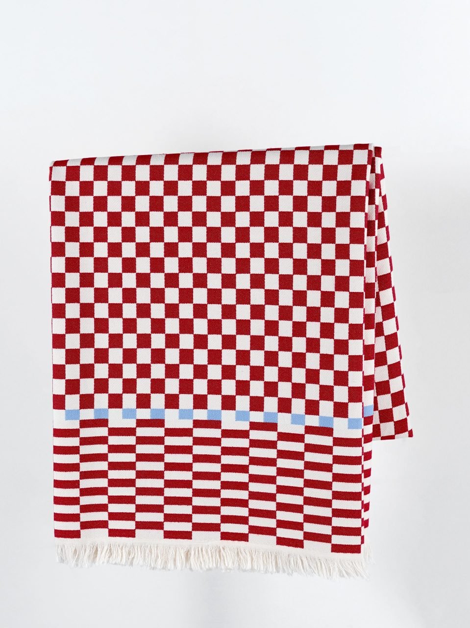 %100 Pamuklu Jakarlı Dama Desenli Kırmızı Çift Kişilik Pike