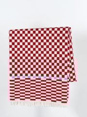 %100 Pamuklu Jakarlı Dama Desenli Kırmızı Çift Kişilik Pike