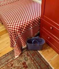 %100 Pamuklu Jakarlı Dama Desenli Kırmızı Tek Kişilik Pike