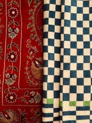 %100 Pamuklu Jakarlı Dama Desenli Mavi Şal