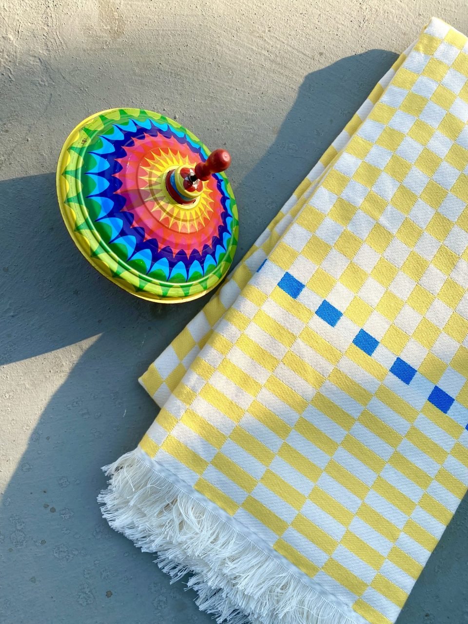 %100 Pamuklu Jakarlı Dama Desenli Sarı Çift Kişilik Pike