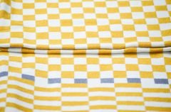 %100 Pamuklu Jakarlı Dama Desenli Sarı Şal