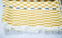 %100 Pamuklu Jakarlı Dama Desenli Sarı Şal