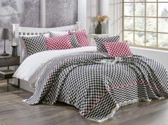 %100 Pamuklu Jakarlı Dama Desenli Siyah Çift Kişilik Pike