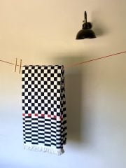 %100 Pamuklu Jakarlı Dama Desenli Siyah Çift Kişilik Pike