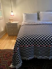 %100 Pamuklu Jakarlı Dama Desenli Siyah Çift Kişilik Pike