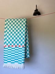 %100 Pamuklu Jakarlı Dama Desenli Yeşil Çift Kişilik Pike