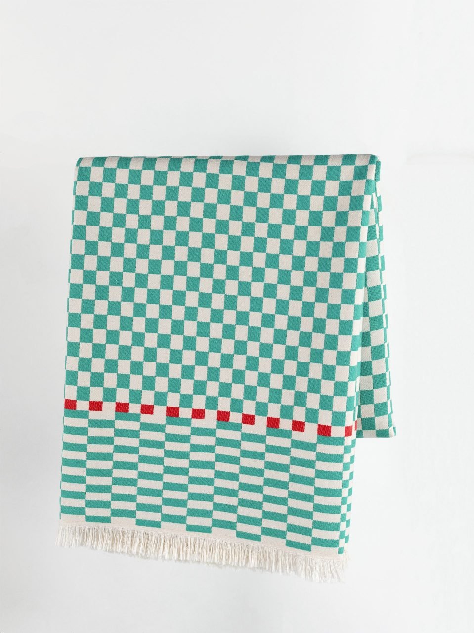 %100 Pamuklu Jakarlı Dama Desenli Yeşil Tek Kişilik Pike