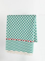 %100 Pamuklu Jakarlı Dama Desenli Yeşil Tek Kişilik Pike