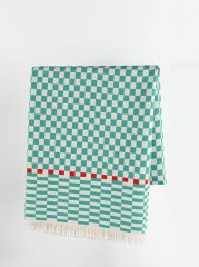 %100 Pamuklu Jakarlı Dama Desenli Yeşil Tek Kişilik Pike