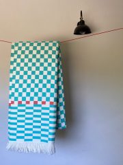 %100 Pamuklu Jakarlı Dama Desenli Yeşil Tek Kişilik Pike