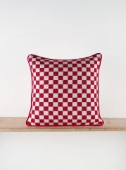 %100 Pamuklu Kırmızı Dama Desenli Kırlent Kılıfı