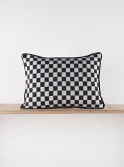 %100 Pamuklu Siyah Dama Desenli Kırlent Kılıfı