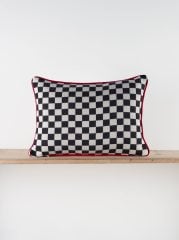 %100 Pamuklu Siyah Dama Desenli Kırlent Kılıfı