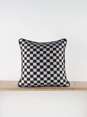 %100 Pamuklu Siyah Dama Desenli Kırlent Kılıfı