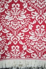 %100 Pamuklu Jakarlı ŞAL DESENLİ Kırmızı Çift Kişilik Pike