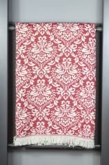 %100 Pamuklu Jakarlı ŞAL DESENLİ Kırmızı Çift Kişilik Pike