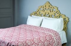 %100 Pamuklu Jakarlı ŞAL DESENLİ Kırmızı Çift Kişilik Pike