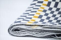 %100 Pamuklu Jakarlı Dama Desenli Gri Çift Kişilik Pike