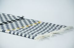 %100 Pamuklu Jakarlı Dama Desenli Gri Çift Kişilik Pike