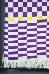 %100 Pamuklu Jakarlı Dama Desenli Mor Çift Kişilik Pike