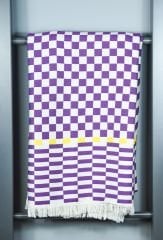 %100 Pamuklu Jakarlı Dama Desenli Mor Çift Kişilik Pike