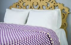 %100 Pamuklu Jakarlı Dama Desenli Mor Çift Kişilik Pike