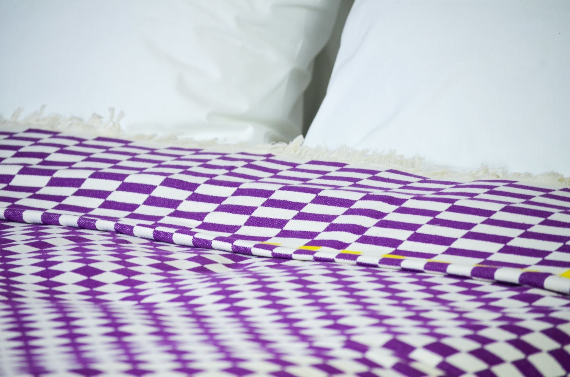 %100 Pamuklu Jakarlı Dama Desenli Mor Çift Kişilik Pike