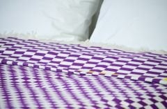 %100 Pamuklu Jakarlı Dama Desenli Mor Çift Kişilik Pike