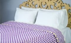 %100 Pamuklu Jakarlı Dama Desenli Mor Çift Kişilik Pike