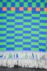 %100 Pamuklu Jakarlı Dama Desenli Yeşil-Lacivert Çift Kişilik Pike