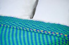 %100 Pamuklu Jakarlı Dama Desenli Yeşil-Lacivert Çift Kişilik Pike