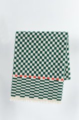 %100 Pamuklu Jakarlı Dama Desenli Haki Çift Kişilik Pike