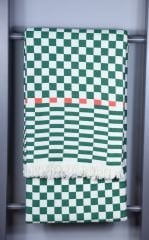 %100 Pamuklu Jakarlı Dama Desenli Haki Çift Kişilik Pike