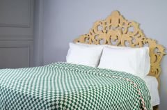 %100 Pamuklu Jakarlı Dama Desenli Haki Çift Kişilik Pike