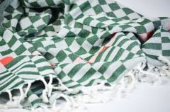 %100 Pamuklu Jakarlı Dama Desenli Haki Peştamal 95x160cm