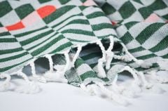 %100 Pamuklu Jakarlı Dama Desenli Haki Peştamal 95x160cm