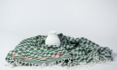 %100 Pamuklu Jakarlı Dama Desenli Haki Peştamal 95x160cm