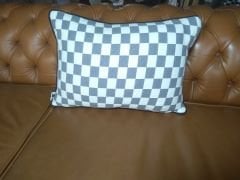 %100 Pamuklu Gri Dama Desenli Kırlent Kılıfı