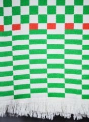 %100 Pamuklu Jakarlı Dama Desenli Parlak Yeşil Çift Kişilik Pike