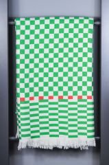 %100 Pamuklu Jakarlı Dama Desenli Parlak Yeşil Çift Kişilik Pike