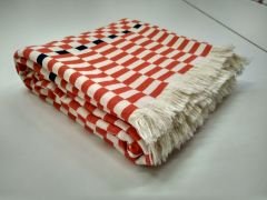 %100 Pamuklu Jakarlı Dama Desenli KİREMİT  Çift Kişilik Pike