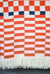 %100 Pamuklu Jakarlı Dama Desenli KİREMİT  Çift Kişilik Pike