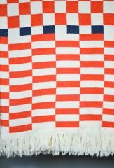 %100 Pamuklu Jakarlı Dama Desenli KİREMİT  Çift Kişilik Pike