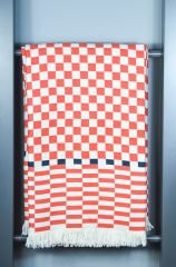 %100 Pamuklu Jakarlı Dama Desenli KİREMİT  Çift Kişilik Pike