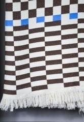 %100 Pamuklu Jakarlı Dama Desenli KAHVERENGİ Çift Kişilik Pike