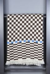 %100 Pamuklu Jakarlı Dama Desenli KAHVERENGİ Çift Kişilik Pike