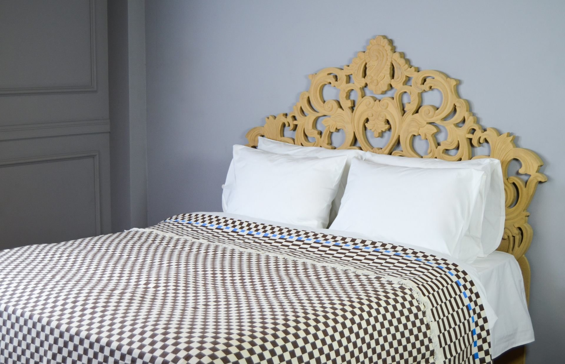 %100 Pamuklu Jakarlı Dama Desenli KAHVERENGİ Çift Kişilik Pike